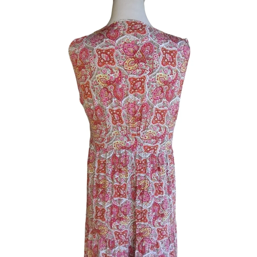 Garnet Hill Sleeveless Red Paisley Tiered Maxi Dress Empire Waist Size Medium - Picture 5 of 8